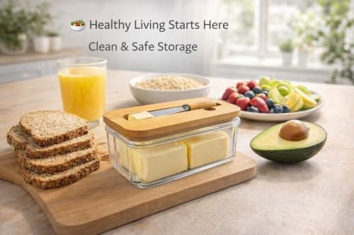 Image of Premium Butter Dish with Lid for Countertop - Covered Holder with Knife for Refrigerator, Airtight Keeper Container Storage with Silicone Sealing for East West Coast Butter, White