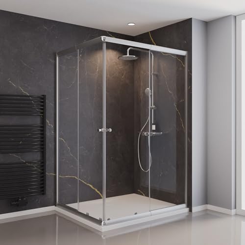 Schulte Duschkabine Sunny Eckeinstieg mit Schiebetüren, einzeln variabel verstellbar von 80-100 x 100-120 cm, 180 cm, 4 mm Sicherheitsglas (ESG) Klar hell, silber, EP194421012 169 50