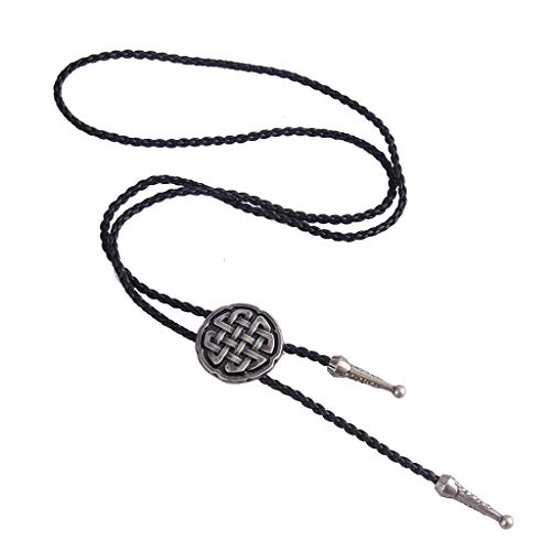 Image of Western Black Bolo Tie for Men and Women,Native American Leather Bolo Tie String