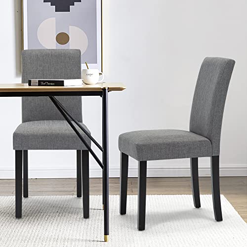 Gotminsi Upholstered Dining Chairs With Solid Wooden Legs, Modern Stylish Fabric Padded Parsons Chairs Set Of 2 (Gray) #TOP2