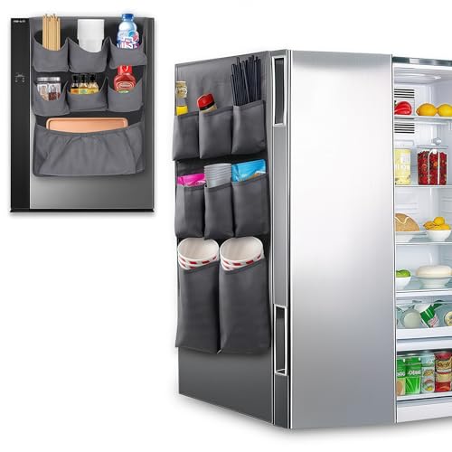 Resszo Mini Fridge Organizer,65' x 12.6'Over Fridge Storage Hanging Organizer,Mini Fridge Caddy,Dorm and office Double Over the Fridge Caddy Organizer for Spice,Napkins, Other Daily Stuff,Gray