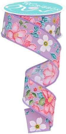 Spring Watercolor Flowers Wired Edge Ribbon - 1.5 x 10 Yards (Lavender Purple)
