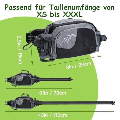 Hundetasche Bauchtasche mit Leckerli-Tasche & 2 Wasserflaschenhalter, Leichte Futterbeutel Hunde mit Kotbeutelspender, Gürteltasche Hüfttasche verstellbar, 2-in-1 für Gassi, Training, Wandern, Schwarz
