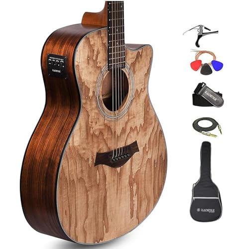 Kadence Electric Acoustic Guitar (Ash Wood) - Semi Acoustic Guitar with Pickup, Inbuilt Tuner, Capo,...