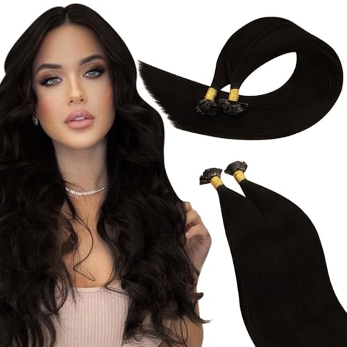 Ugeat Flat Tip Hair Extensions Human Hair Dark Brown for
