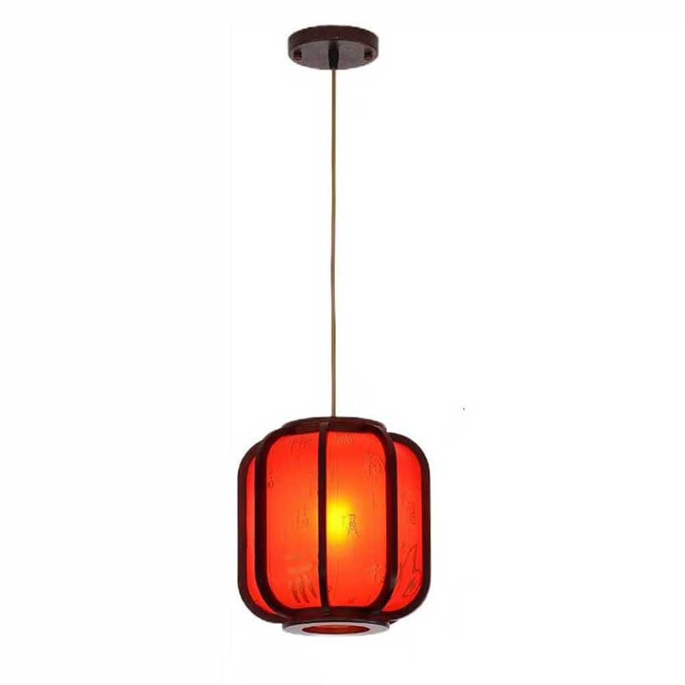 Lampe suspendue lanterne rouge en bois pour salon et cuisine culot E27