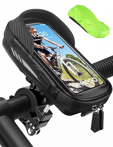 LEMEGO Soporte Movil Bicicleta Moto Impermeable, Bolsa Manillar Bicicleta Soporte Porta Móvil Teléfono Bici MTB Patinete Reflectante con Cubierta de Lluvia 360 Rotación para Smartphone 4.7-7 Pulgadas