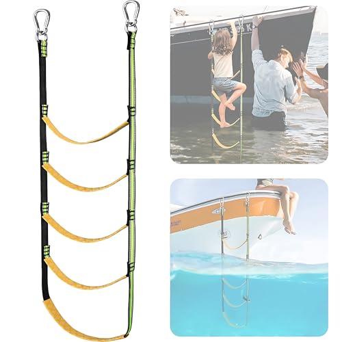 CXAFQ Escalera de 5 peldaños para barco, cuerda de extensión para kayak, escalera de barco, escalera de natación, escalera de embarque, material de nailon, estable y duradero, almacenamiento plegable