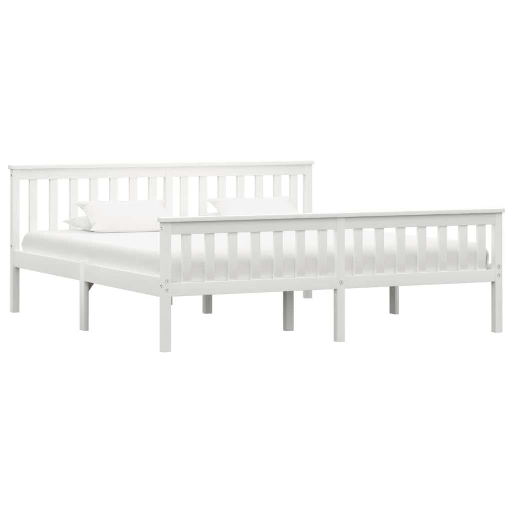 White Pine Solid Wood Bed Frame 180x200 cm with Slats | Modern platform design includes a supportive wooden slat base, suitable for guest rooms and family use.
