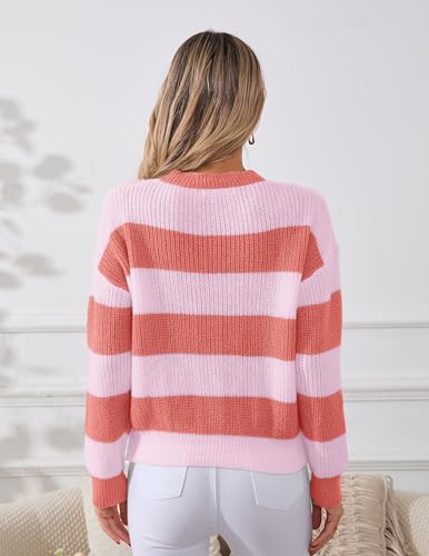 Image of Libsorge Womens Striped Sweater Oversized Cute Color Block Sweaters Spring 2026 Trendy Knit Crew Neck Thin Pullover