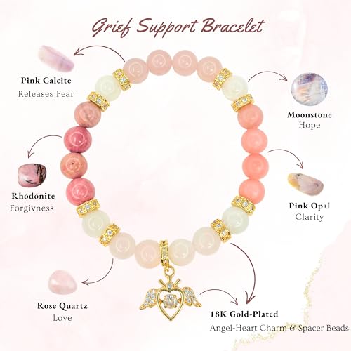 Sympathy Gift Healing Crystal Bracelet Spiritual Bereavement Gifts for Loss of Mother – Gold Charm Bracelet - Universal Fit - Sorry For Your Loss - Angel Gifts For Women3