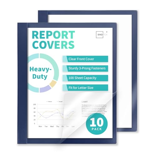 Image of Heavy-Duty Report Covers with 3 Prongs, 100-Sheet Capacity, Navy, 10 Pack