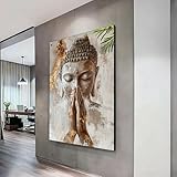 Toile représentant un Bouddha paisible aux mains en prière, art mural spirituel, décoration de méditation, statue de Bouddha zen sur toile, décoration de pleine conscience (50x75cm/sans cadre)