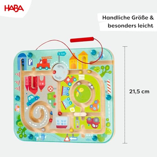 HABA Magnetspiel Stadtlabyrinth – Interaktives Lernspielzeug für Kinder ab 2 Jahren aus Holz – Fördert Konzentration, Geschicklichkeit & Feinmotorik – Erste Schritte im Straßenverkehr – 1301056001