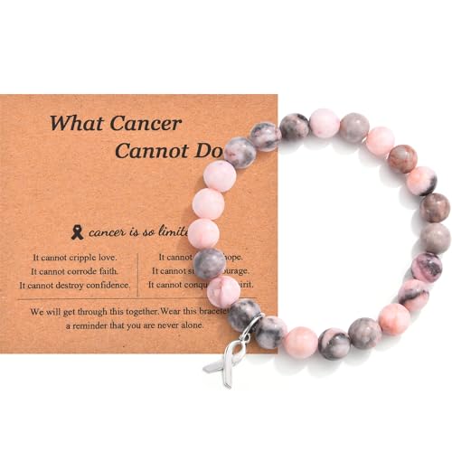 Cancer Care Gifts for Women - Breast Cancer Gifts Natural Stone Bracelets | Inspirational Gifts Cancer Patients Must Have Breast Cancer Bracelets Encouragement Gift With Message Card Pink Zebra
