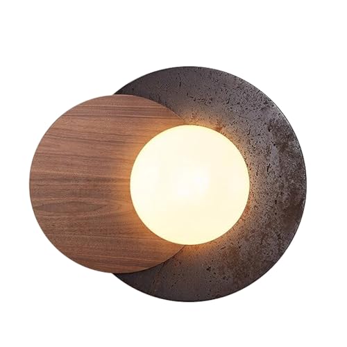 Image of Natural Travertine Wall Sconce, Minimalist Walnut & Stone Wall Light with G9 LED Bulb, Modern Geometric Globe Wall Lamp for Bedroom Bedside, Hallway, Living Room, Warm Organic Decor