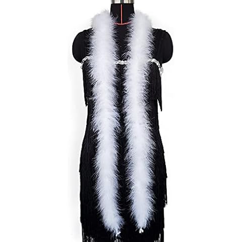 Happy Feather 2 Yards 20g Fluffy Marabou Feather Boa for DIY Craft Sewing Trim Home Wedding Party Decoration-White Cover