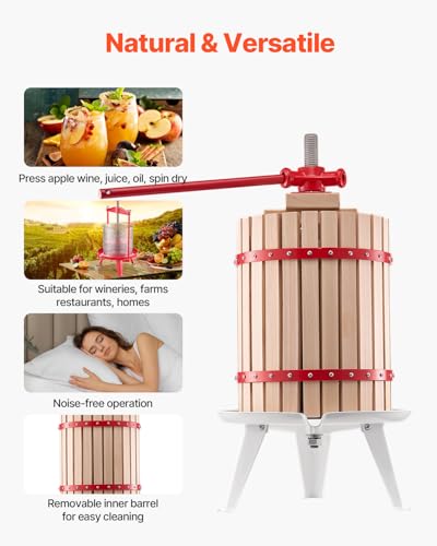 Image of VEVOR 4.75 Gal /18L Fruit Wine Press, Solid Wood Basket with 8 Blocks, Heavy Duty Manual Juice Maker, Cider Apple Grape Tincture Honey Olive Oil Making Press with Handle for Kitchen, Home