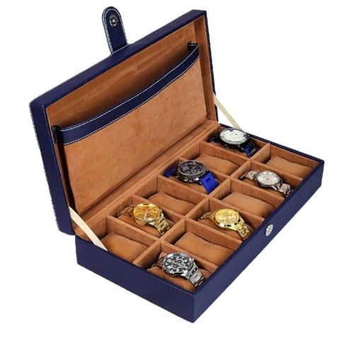 Image of Leather World Engineered Wood Watch Box Holder Organizer Case In 12 Slots Of Watches For Men And Women With Transparent Display (Blue)