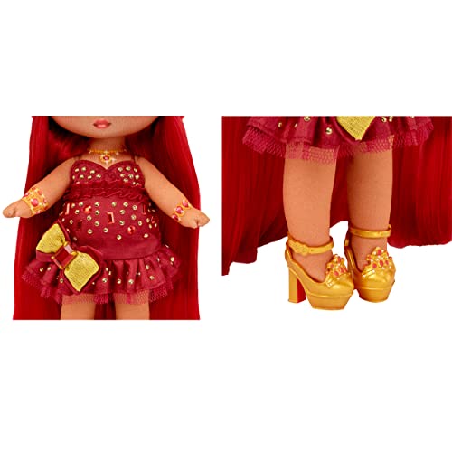 NA! NA! NA! Surprise Sweetest Gems Series - Ruby Frost - Birthstone Garnet - Soft 19 cm Fashion Doll with Red Hair, Taffeta Dress, Hat & Brush - Collectable - For Children from 5 Years
