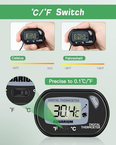 Aquarium Thermometer - Digital Thermometer with Probe and Suction Cup, Reptile Fish Tank Thermometer with Large LCD Display, Terrarium Water Temperature Test