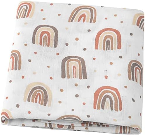 Baby Muslin Baby Swaddle Blanket Rainbow Print, Luxurious, Soft and Silky, 70% Bamboo 30% Cotton 47x47inch，Neutral Receiving Blanket  Receiving Swaddlinget for Boys & Girls