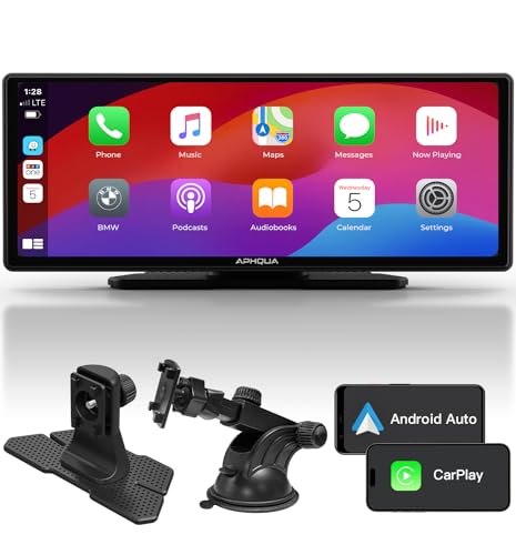 APHQUA 2024 Wireless Car Stereo for Apple Carplay Android Auto Portable 9.3″ Touchscreen Car Play Screen GPS Navigation Bluetooth Hands Free Call MirrorLink/Siri/FM/Aux