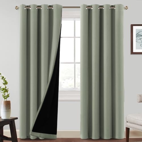BellaHills 100% Blickdichte Gardinen mit Ösen Thermovorhang Kälteschutz Vorhänge 2er Set H 240 x B 132 cm Kälte Wohnzimmer Vorhang Verdunkelung Thermal Blackout Curtains, Salbei hell