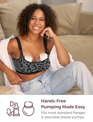 Momcozy Seamless Pumping Bra Hands Free, Fixed Padding Hands-Free Pumping & Nursing Bra, Wireless Comfort Pumping Bra Leopard Black3