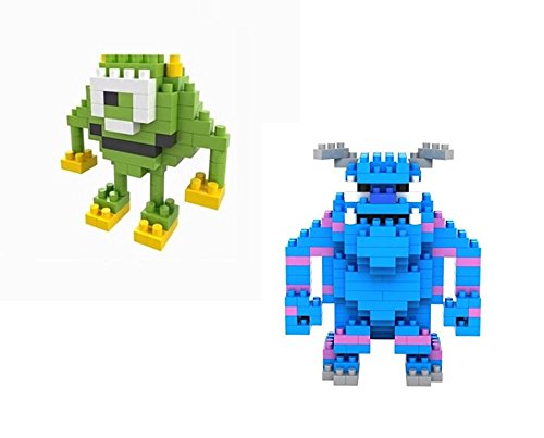 Micro Building Construction Blocks Assembly Game Puzzle Kids Toy - Blue Monster + Green Monster - Set of 2