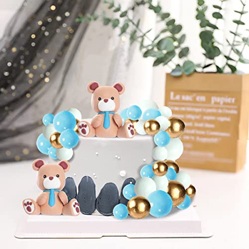 Bear Cake Toppers With Blue Gold White Cake Topper Mini Balloons, For Baby Shower Gender Reveal Party Birthday Party Bear Theme Party Supplies (Blue) #TOP3