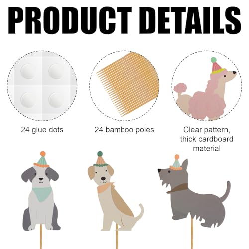 24 Stück Cupcake-Topper mit Hundemotiv, Babyparty-Dekorationen Kuchenaufsätze mit Hundegesicht Partyzubehör für Geburtstagspartys mit Haustier-Hundethema für Kinder