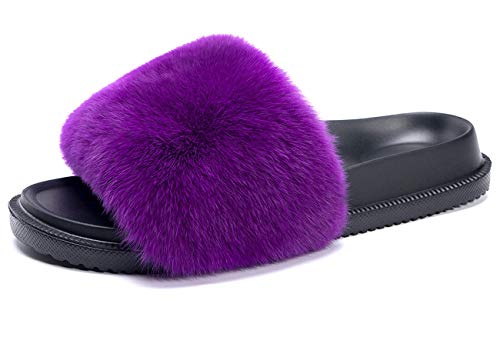 FOLOBE Women Fuzzy Slides Fur Feather Sandals Fur Slips Fur Slippers Fluffy Slides Outdoor House Slides Shoes Fuzzy Slippers Fluffy Sandals