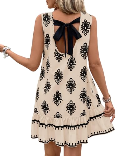 MITILLY Women's Summer Casual Floral Boho Sundresses Crew Neck Backless Printed Beach Ruffle Hem Mini Dress