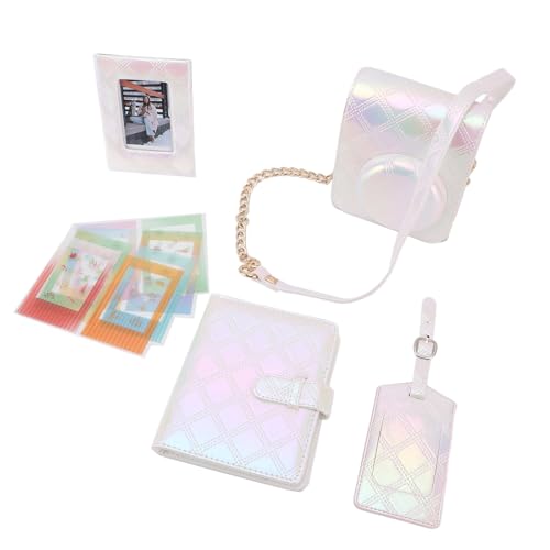 Bolsa de Couro PU Com Design Xadrez Quadrado Bordado, Alça Ajustável, para Mini12, Com álbum de Fotos, Moldura de Foto, Adesivos (Branco)