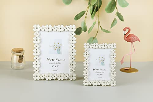 Licotom Metal Picture Frame Silver Plated With Ivory White Enamel And Crystals, Lovely Flowers Photo Frame 5X7 Inch #TOP2