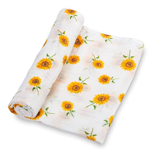 Image of LollyBanks Baby Blanket, 100% Cotton Muslin Swaddle Blankets for Girls, Large 47 x 47 Inches Newborn Blanket, Soft and Breathable Receiving Blankets, Baby Essentials, Registry (Sunflower Print)