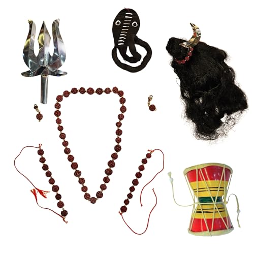 Image of Kaku Fancy Dresses Shiv Jewellery for Boy| Lord Shiv Costume Accessories with Damru for Kids | Shivji Fancy Dress Jewellery for Shivleela Play & Stage Shows