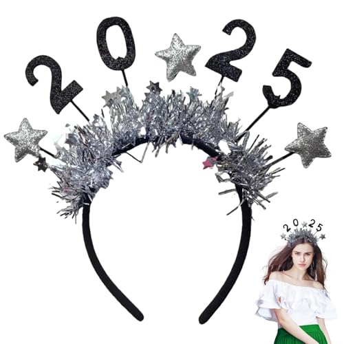 Diademas para el cabello 2025, bandas de feliz año nuevo con Star Boppers, tocado de Año Nuevo, Tiara de pelo con lentejuelas estrella brillante de feliz año nuevo para Navidad 2025, artículos para