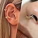 2 PCS Small Cartilage Double-Hoop Helix Conch Piercing Earrings With Cubic Zirconia For Women Trendy 14K Gold Plated Stainless Steel Sets Jewelry (Zircon Gold, 2pcs-16g-8mm)