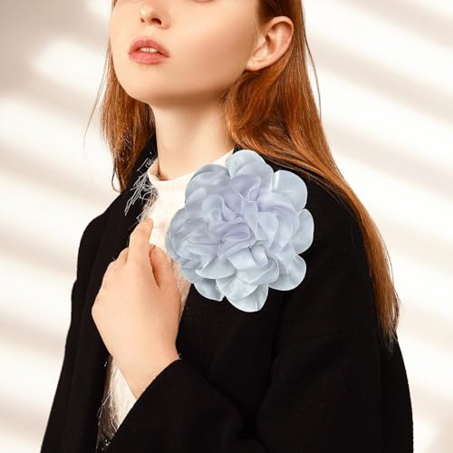 Image of Big Flower Pins for Clothes Fabric Rose Flower Brooches for Women Large Delicate Elegant Flower Lapel Pin for Wedding Party Dance Banquet Wedding Guest Dresses Suit Accessories 7.5in