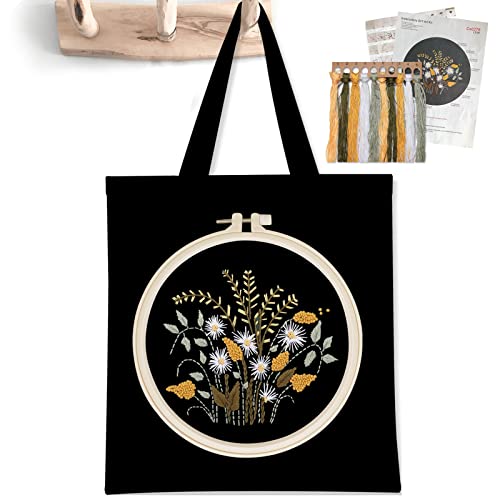 Product Image of the Embroidery kit for Beginners with Pattern Canvas Tote Bag,Arts and Crafts Supplies Embroidery Starter kit for Adults,DIY Needlepoint Kits for Adults Crafts for Women,Needle and Thread kit for Sewing