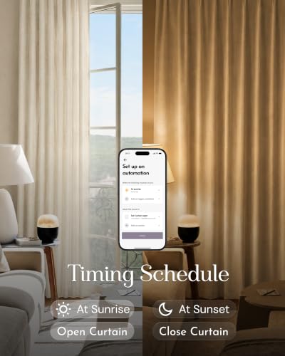 Image of Graywind Motorized Curtains with Track, Light Filtering Smart Curtains, Hardwired Curtains Compatible with Alexa Google Home Remote Control for Large Windows, Custom Drapes Up to 220 inch, Gilded (Cream)
