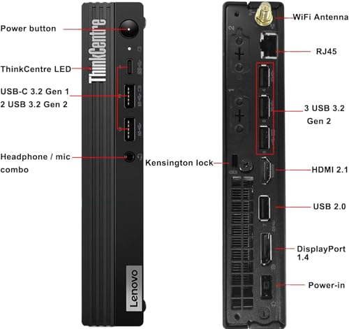 Image of Lenovo ThinkCentre M70q Gen 5 MFF Tiny Business Desktop 1L Mini PC Computer, 32GB DDR5 RAM, 1TB PCIe SSD, 14th Gen Intel 10-Core i5-14400T, WiFi 6, RJ45, Type-C, HDMI, DisplayPort, Windows 11 Pro