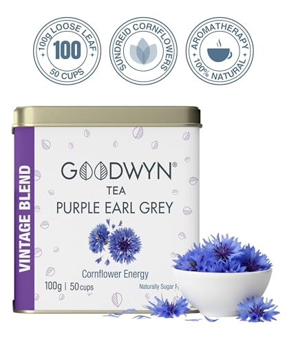 Image of Goodwyn Purple Earl Grey Tea (100g) | Handpicked Speciality Loose Leaf Black Tea with Natural Bergamot Flavour in Reusable Tin Can | Premium Hamper Gift Souvenir