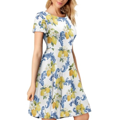 Image of AFPANQZ Womens Casual Summer Lightweight Vintage Dress Short Sleeve Midi Dress Knee-Long Luxury Formal Dress