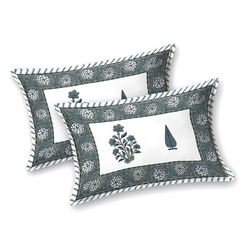 Image of BLOCKS OF INDIA Hand Block Printed 200 TC Cotton King Size Bedsheet | Grey Rose