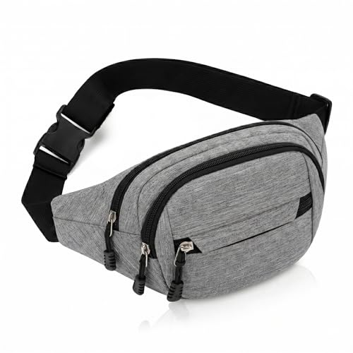 Image of Kraptick Cross-Body Waist Bag - Waterproof Waist Bag for Travel, Running & Hiking, Multi-Functional Waist Pouch for Men & Women, Lightweight Outdoor Waist Belt (Grey)
