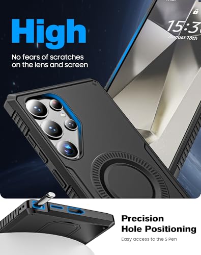 Image of Midkart Armor Case Compatible with Samsung Galaxy S25 Ultra Kickstand Full-Body Drop Protection Shockproof with Rotatable Ring Holder Cover, Black