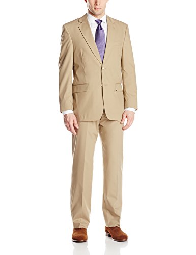 Palm Beach Men's Boone Poplin Suit, Khaki, 50 Long
